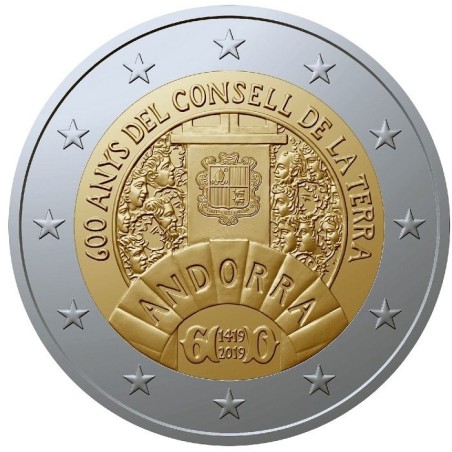 Pièce de 2 Euros Andorre 2019, BU sous blister, 600 ans du Conseil de la Terre