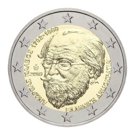 2 Euros Grèce 2019, UNC, 150 ans de la mort de Andréas Kalvos