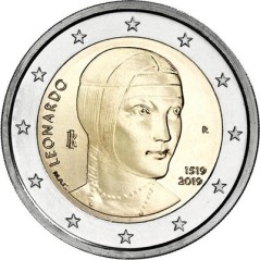 2 Euros Italie 2019, UNC, 500 ans de la mort de Léonard de Vinci