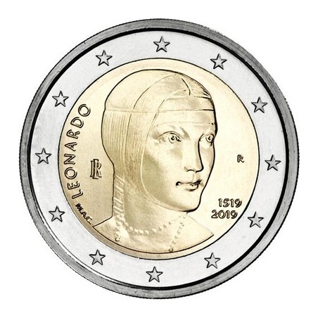 2 Euros Italie 2019, UNC, 500 ans de la mort de Léonard de Vinci