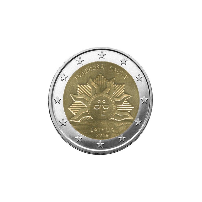 2 Euros Lettonie 2019, UNC, Soleil Levant