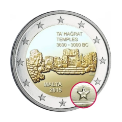 2 Euros Malte 2019, UNC, Temples de Ta'Hagrat avec la lettre d'atelier "F"