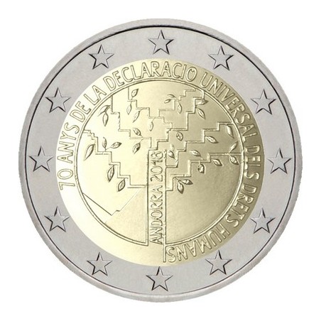 2 Euros Andorre 2018, BU sous blister, 70 ans Déclaration Universelle Droits de l'Homme