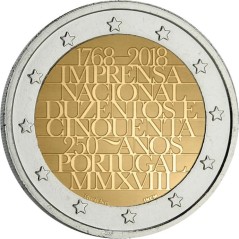 2 Euros Portugal 2018, UNC, 250 ans de l'imprimerie de la monnaie portugaise