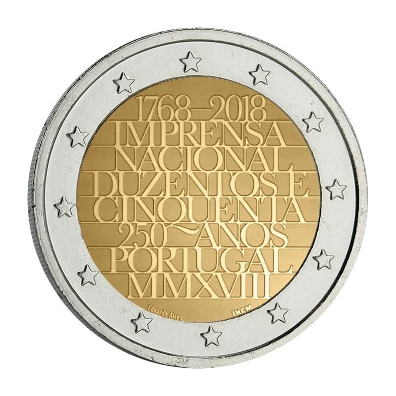 2 Euros Portugal 2018, UNC, 250 ans de l'imprimerie de la monnaie portugaise