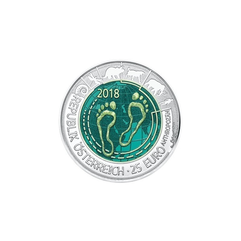 Pièce de 25 Euros Autriche 2018, BU argent et niobium, Anthropocène Pièce de 25 Euros Autriche 2018, BU argent et niobium, Anthropocène