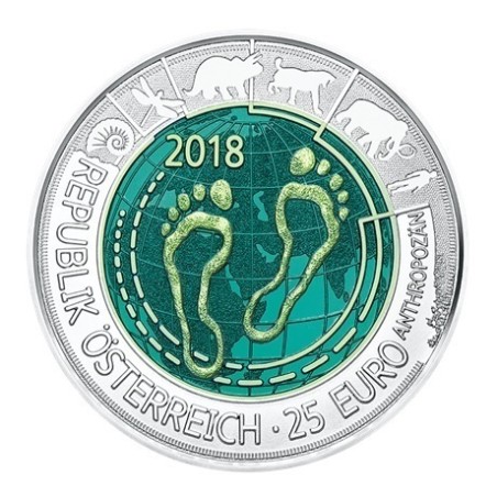 Pièce de 25 Euros Autriche 2018, BU argent et niobium, Anthropocène