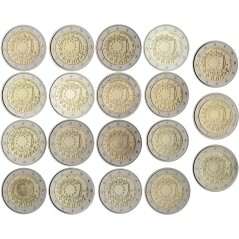 Lot des 23 pièces de 2 Euros ZONE EURO, UNC, 30 ans du Drapeau Européen