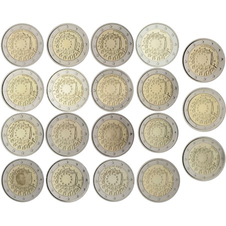 Lot des 23 pièces de 2 Euros ZONE EURO, UNC, 30 ans du Drapeau Européen