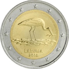 2 Euros Lettonie 2015, UNC, La cigogne