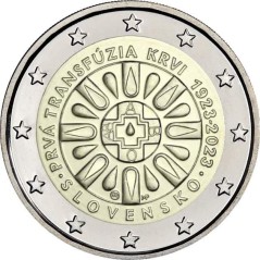 2 Euros Slovaquie 2023, UNC, 100eme anniversaire de la première transfusion sanguine