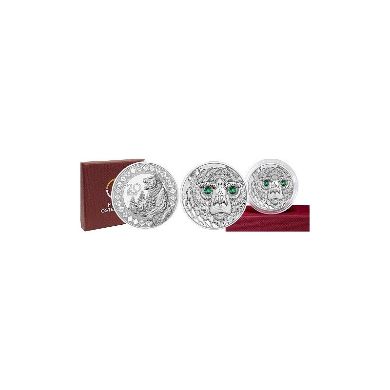 20 Euros Autriche 2023, Argent, Coffret BE, Guérison de l'ours