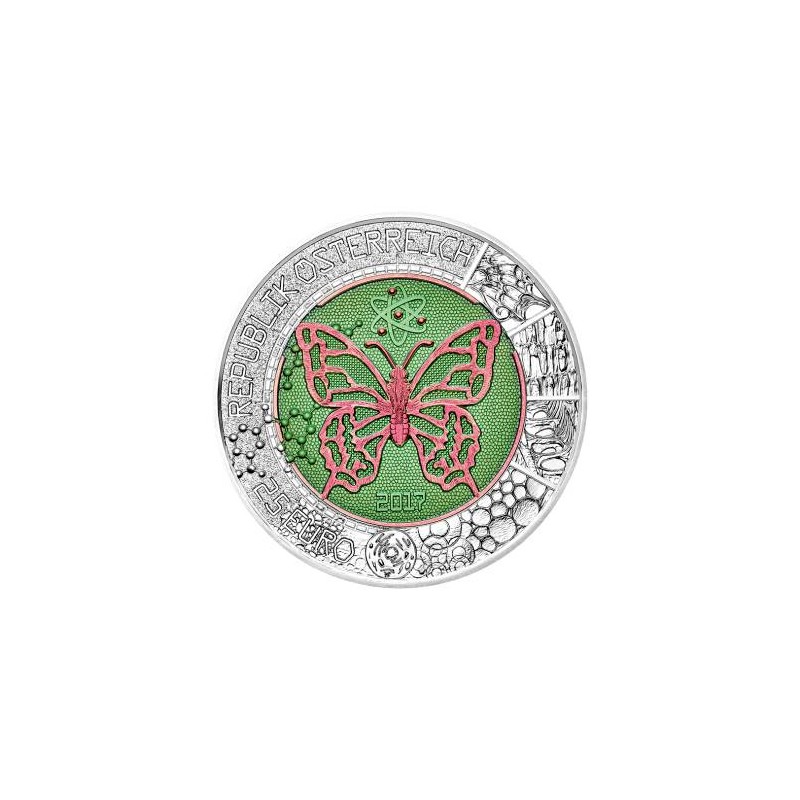Pièce de 25 Euros Autriche 2017, BU argent et niobium, Microcosme