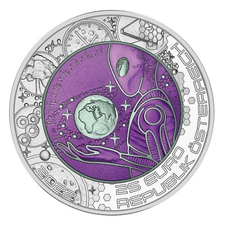Pièce de 25 Euros Autriche 2022, BU argent et niobium, Vie extraterrestre