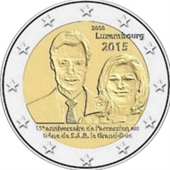 2 Euros Luxembourg 2015, UNC, 15 ans accession au trône du grand-duc Henri