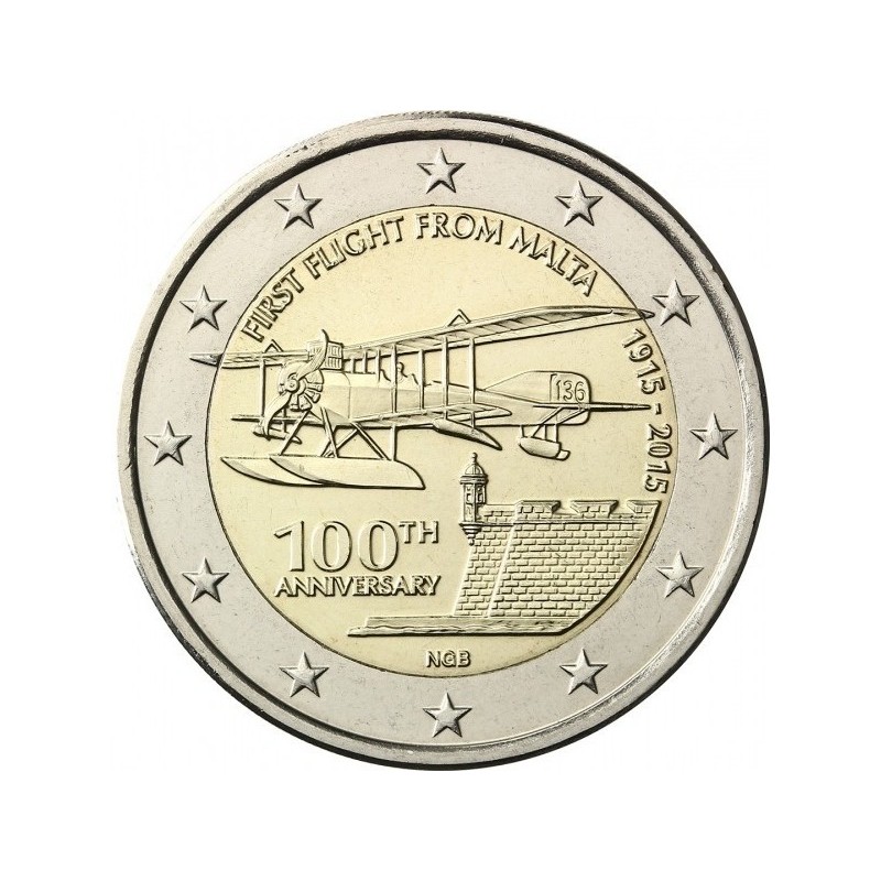 2 Euros Malte 2015, UNC, Premier vol depuis Malte