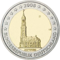 Lot de 5 pièces de 2 Euros Allemagne 2008, UNC, Présidence d’Hambourg au Bundesrat, 5 Ateliers (ADFGJ)