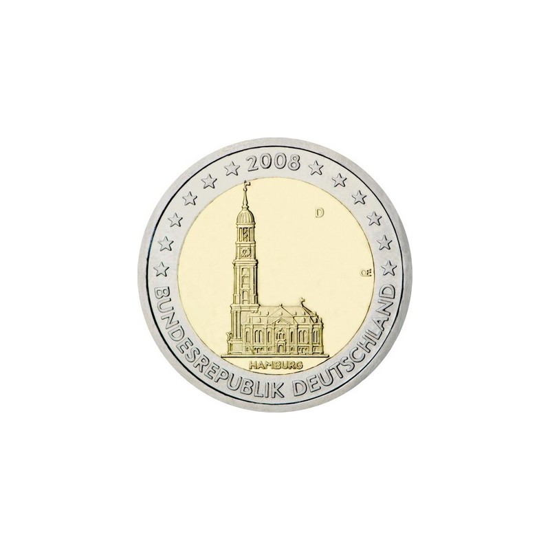 Lot de 5 pièces de 2 Euros Allemagne 2008, UNC, Présidence d’Hambourg au Bundesrat, 5 Ateliers (ADFGJ)