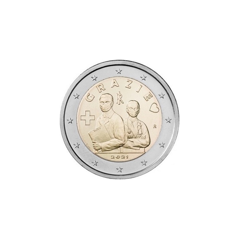 2 Euros Italie 2021, UNC, Merci aux professionnels de santé "GRAZIE"