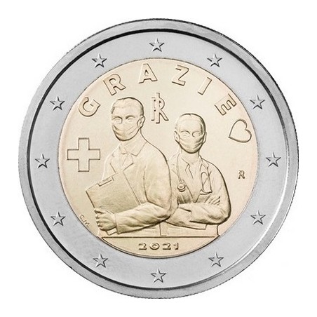 copy of 2 Euros Italie 2021, UNC, Merci aux professionnels de santé "GRAZIE"