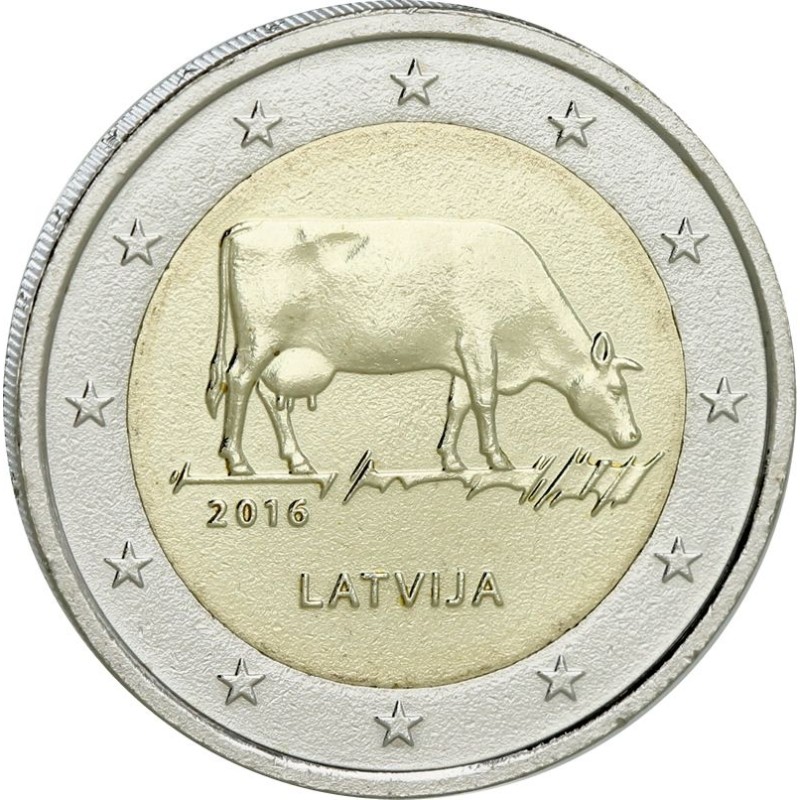 2 Euros Lettonie 2016, UNC, Agriculture Lettone vache brune