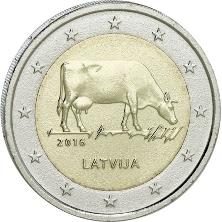 2 Euros Lettonie 2016, UNC, Agriculture Lettone vache brune