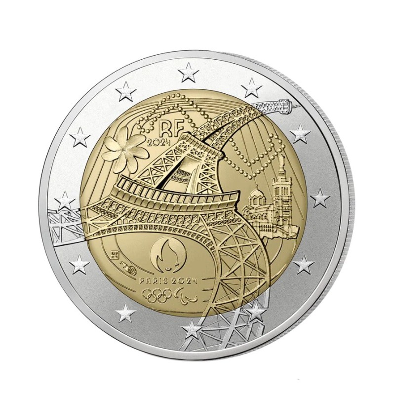 2 €uros France 2024, FDC (Issue de rouleau FDC) , La Tour Eiffel danse JO Paris 2024 2 €uros France 2024, FDC (Issue de rouleau FDC) , La Tour Eiffel danse JO Paris 2024
