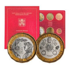 Série 9 Pièces euros Vatican 2024, BU, Coffret spéciale les Armoiries du Pape François avec la pièce de 5 euros Bimétallique