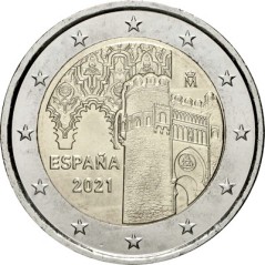 2 Euros Espagne 2021, UNC, Patrimoine mondial de l'UNESCO Ville de Tolède