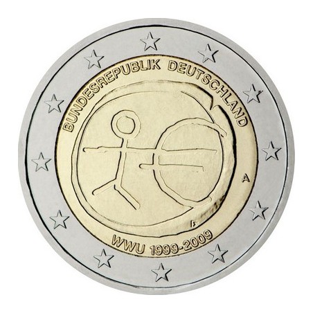 Lot de 5x2 Euros Allemagne 2009, UNC, 10ᵉ anniversaire de l’Union Économique et Monétaire (ADFGJ)