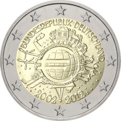 Lot de 2 Euros Allemagne 2012, UNC, 10ᵉ anniversaire de l’€uro