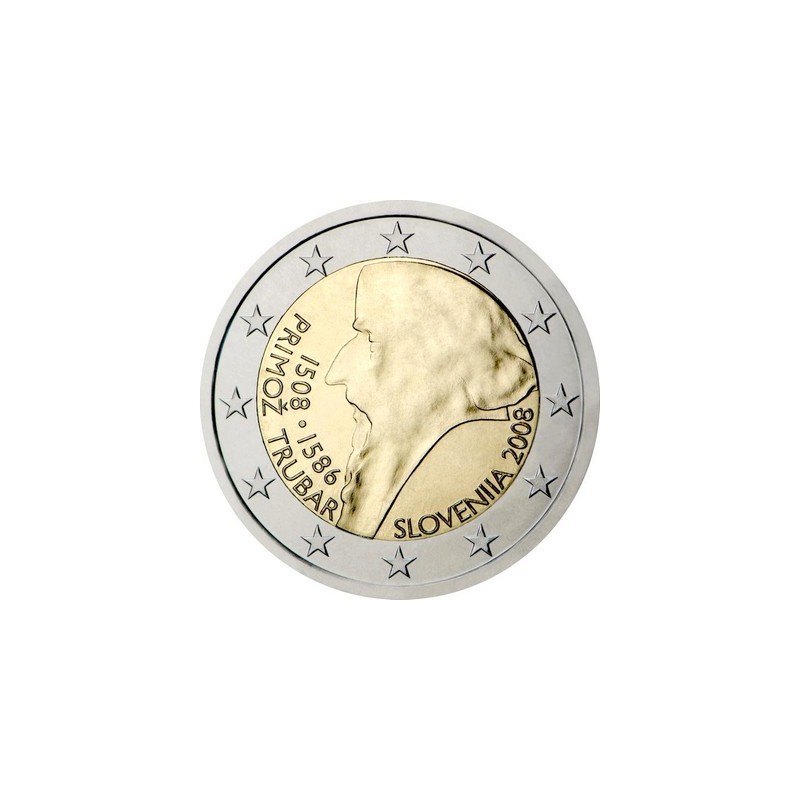 2 Euros Slovénie 2008, UNC, 500ᵉ anniversaire de la naissance du réformateur protestant slovène Primož Trubar, en 1508