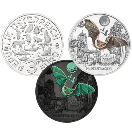 3 Euros Autriche 2016, UNC, La chauve souris