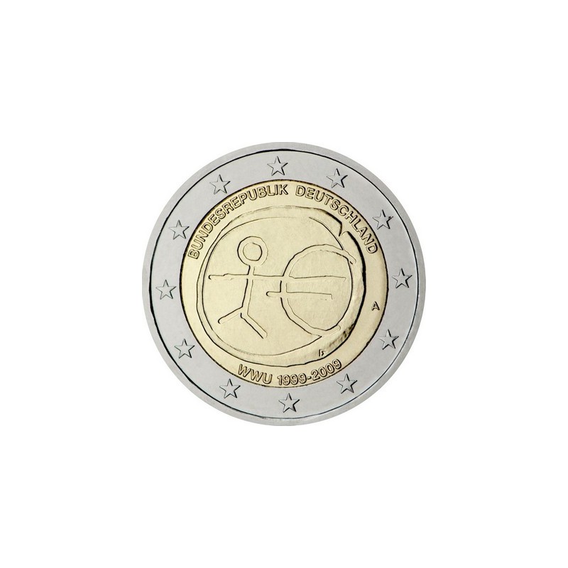 2 Euros Allemagne 2009, UNC, 10ᵉ anniversaire de l’Union Économique et Monétaire, Atelier A