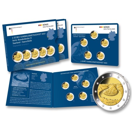 Coffret de 5x2 Euros Allemagne 2025, BE, 5 Ateliers (ADFGJ), Land de la Sarre, Méandre de la Sarre