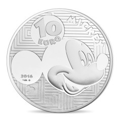 Pièce de 10 Euros Argent Colorisé, FRANCE 2016, BE, Mickey à travers les âges