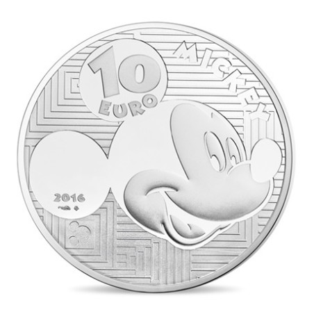 Pièce de 10 Euros Argent Colorisé, FRANCE 2016, BE, Mickey à travers les âges