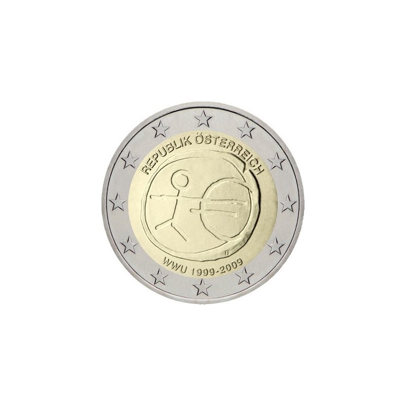 2 Euros Autriche 2009, UNC, 10ᵉ anniversaire de l’Union Économique et Monétaire