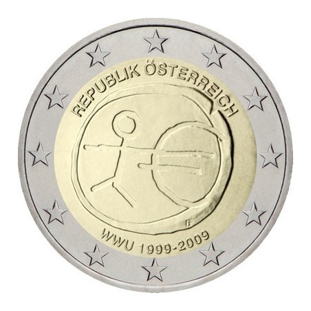 2 Euros Autriche 2009, UNC, 10ᵉ anniversaire de l’Union Économique et Monétaire