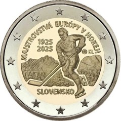 pièce de 2 Euros Slovaquie 2025, UNC, Les 100 ans du premier tournoi international de Hockey sur glace en Slovaquie