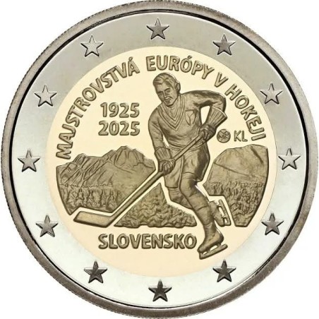 pièce de 2 Euros Slovaquie 2025, UNC, Les 100 ans du premier tournoi international de Hockey sur glace en Slovaquie