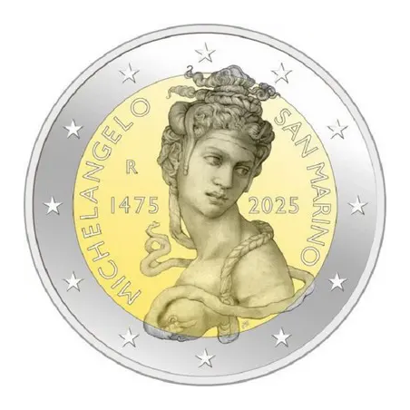 2 euros St Marin 2025, BU, les 550 ans de Michel-Ange