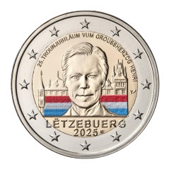 Pièce de 2 euros Luxembourg 2025, BU, 25 ans de l'accession au trône du Grand-Duc Henri "Colorisée"
