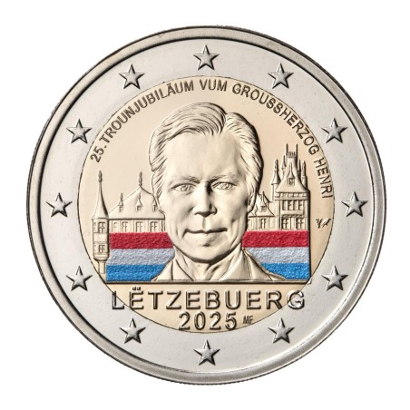 Pièce de 2 euros Luxembourg 2025, BU, 25 ans de l'accession au trône du Grand-Duc Henri "Colorisée"