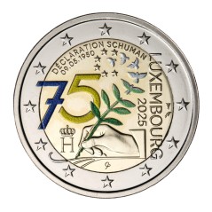 Pièce de 2 euros Luxembourg 2025, BU, 75 ans de la Déclaration de Schuman "Colorisée"