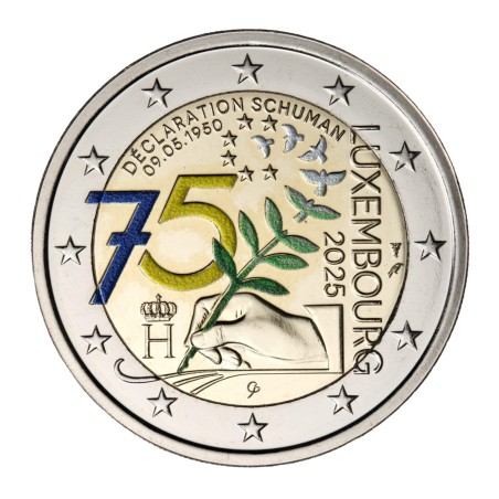 Pièce de 2 euros Luxembourg 2025, BU, 75 ans de la Déclaration de Schuman "Colorisée"