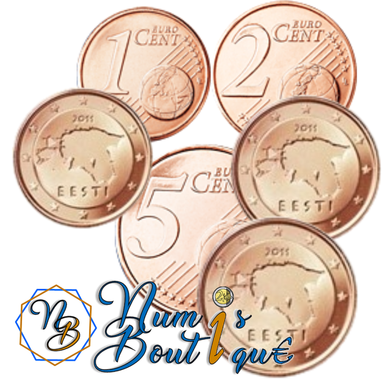 Série 3 pièces Lettonie 2014, UNC, Face nationale 1, 2 et 5 cts