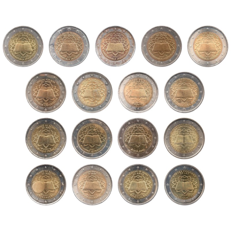 Lot de 17 pièces de 2 Euros 2007, UNC, 50ᵉ anniversaire du traité de Rome Lot de 17 pièces de 2 Euros 2007, UNC, 50ᵉ anniversaire du traité de Rome