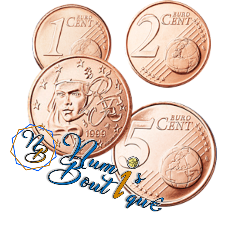 Série 3 pièces France 1999, UNC, Face nationale 1, 2 et 5 cts