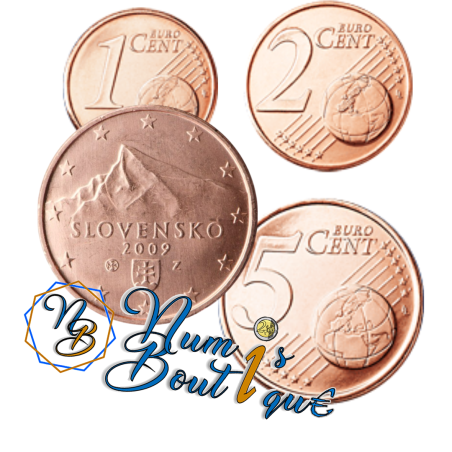 Série 3 pièces Slovaquie 2009, UNC, Face nationale 1, 2 et 5 cts